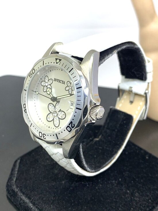 Invicta Women\'s Watch 12512 Angel Quartz Floral Dial White Leather Band 38mm main image 7